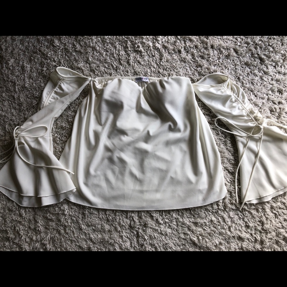 Fashion Nova strapless blouse with rouged arm ties